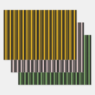 Amber Rose Bud Green Misty Rose and Black Stripes Wrapping Paper Sheets