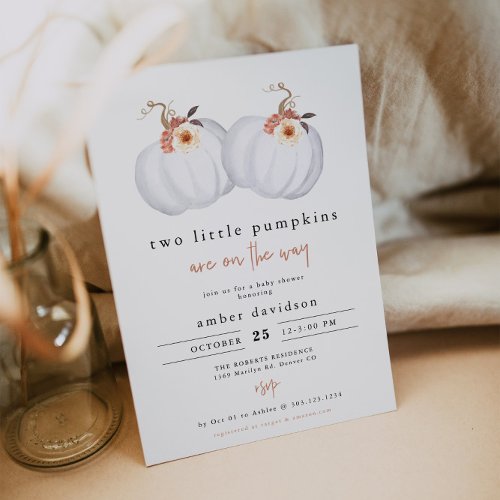 AMBER Rustic Two Little Pumpkins Twin Baby Shower Invitation