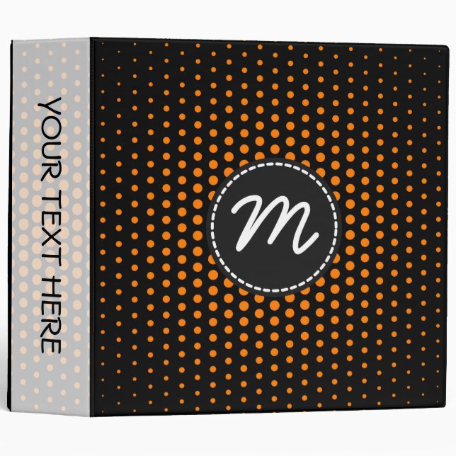 Amber (SAE-ECE) Techno Dots Modern Black Monogram 3 Ring Binder (Front/Spine)
