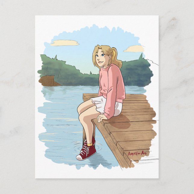 Amber sitting at the Dock BlackFox Postcard (Front)