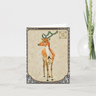 Amber Stag Vintage Monogram Notecard