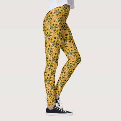 Amber Sunflowers Honeycomb Pattern Leggings