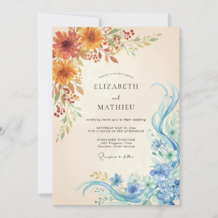 Amber Teal Artistic Watercolor Wedding Invitation
