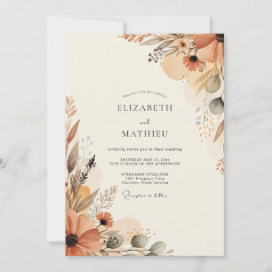 Amber Terracotta Floral Whimsy Wedding Invitation