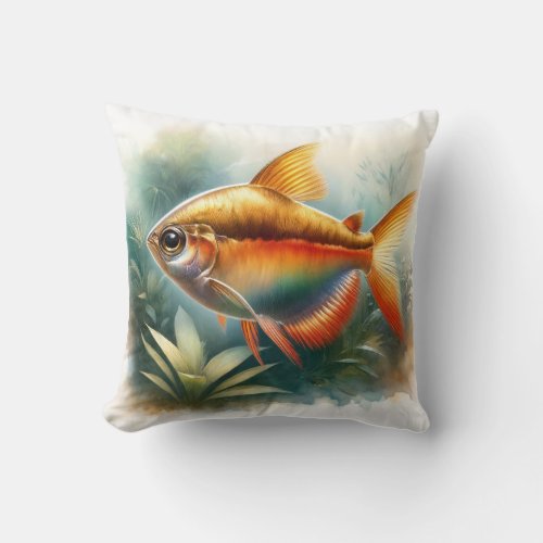 Amber Tetra in Serene Waters AREF553 _ Watercolor Throw Pillow