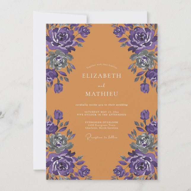 Amber Violet Rose Wedding Invitation (Front)