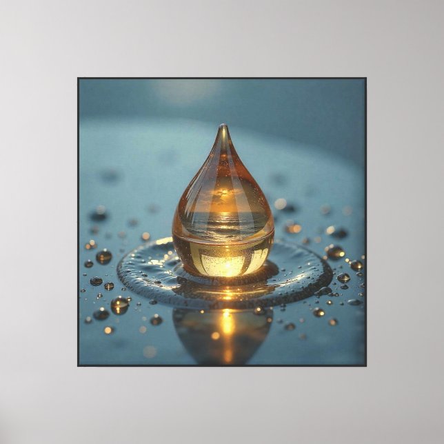 Amber Water Droplet with Sunset Reflection   Canvas Print (Front)