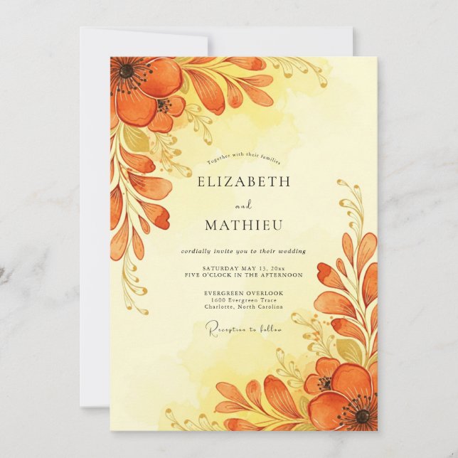 Amber Watercolor Autumn Wedding Invitation (Front)