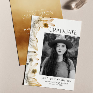 Amber Watercolor Crystal Photo Graduation Party Invitation