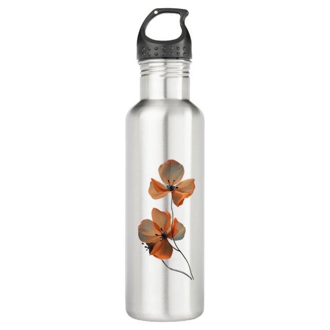 Amber Whisper Petals in the Dark Quiet Bloom Ember Stainless Steel Water Bottle (Front)