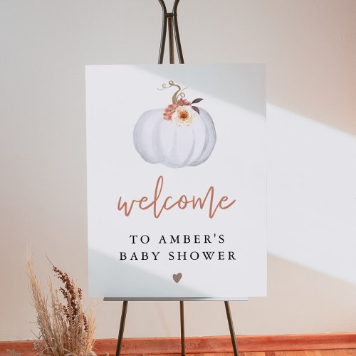 AMBER White Pumpkin Fall Baby Shower Welcome Foam Board