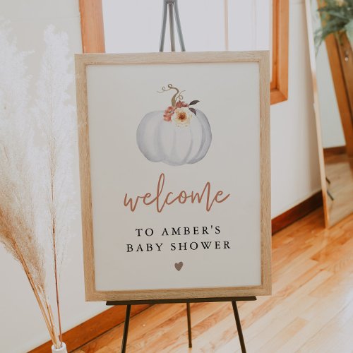 AMBER White Pumpkin Fall Baby Shower Welcome Poster