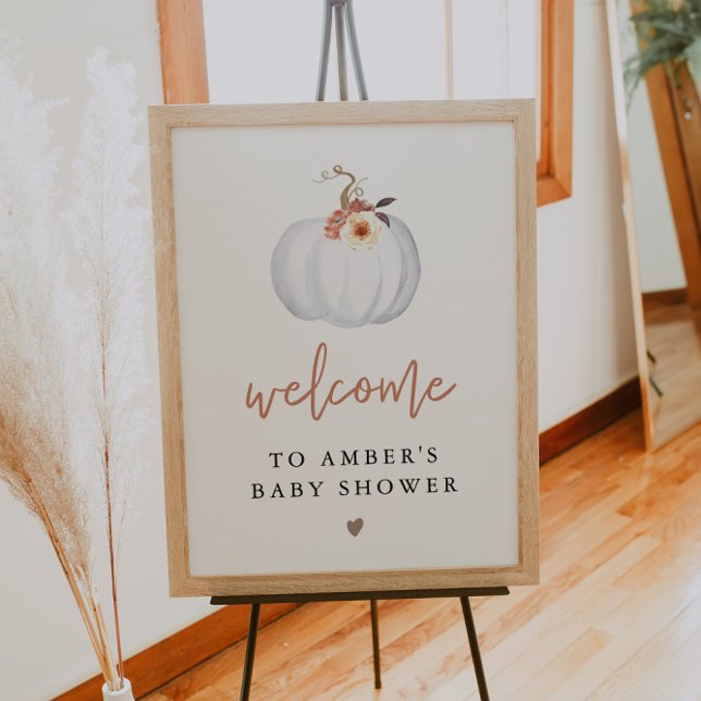 AMBER White Pumpkin Fall Baby Shower Welcome Poster (Creator Uploaded)