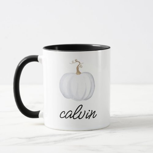 AMBER White Pumpkin Fall Mens Custom Name  Mug