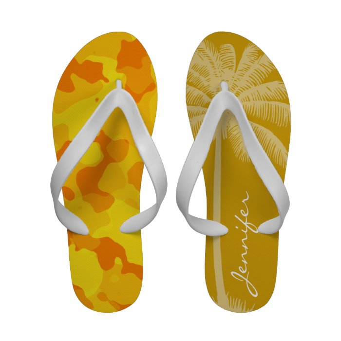 Amber Yellow Camo; Camouflage; Palm Flip Flops