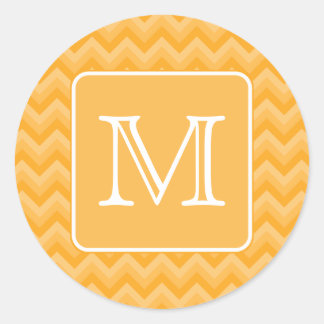 Amber Yellow Chevron Pattern. Custom Monogram. Classic Round Sticker