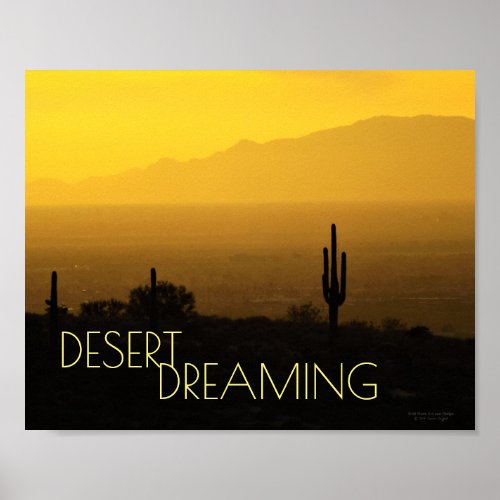 Amber Yellow Desert Sunset Saquaro Cactus Arizona Poster