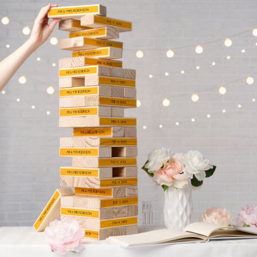 Amber Yellow Mr  Mrs Wedding Date Game Topple Tower