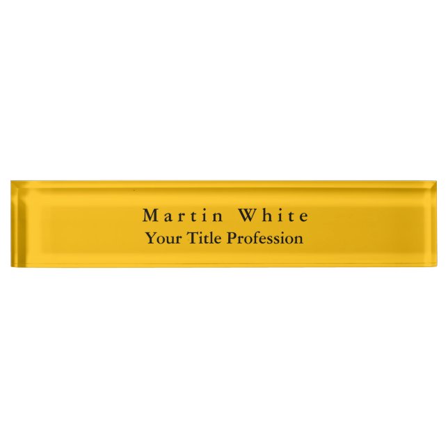Amber Yellow Plain Elegant Professional Modern Desk Name Plate (Front)