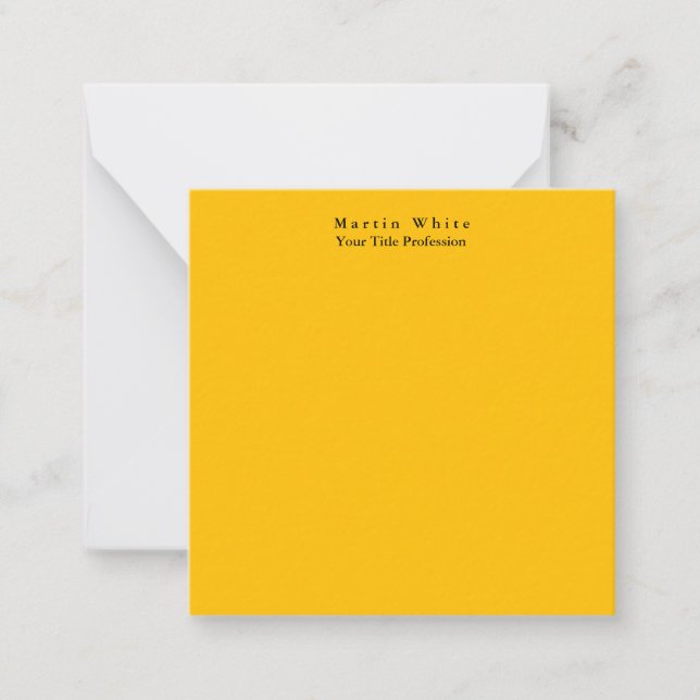 Amber Yellow Plain Elegant Professional Modern Note Card (Front)