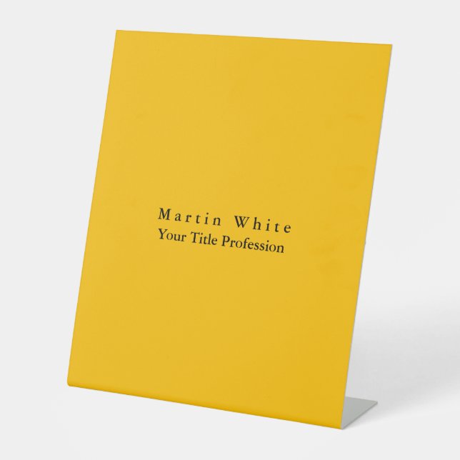 Amber Yellow Plain Elegant Professional Pedestal Sign (Front)
