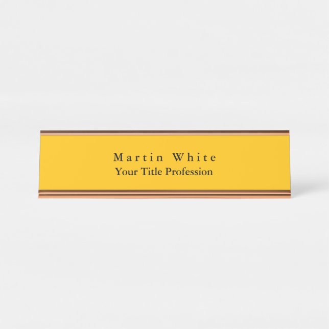 Amber Yellow Rose Gold Plain Elegant Professional Desk Name Plate (Front)