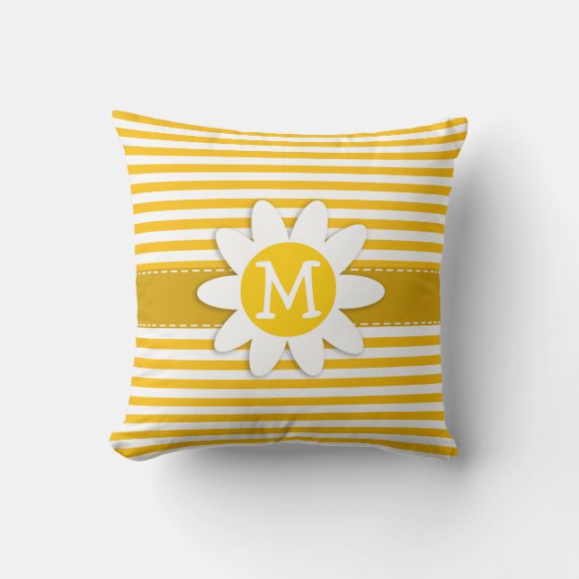 Amber Yellow Stripes; Daisy Throw Pillow (Front)
