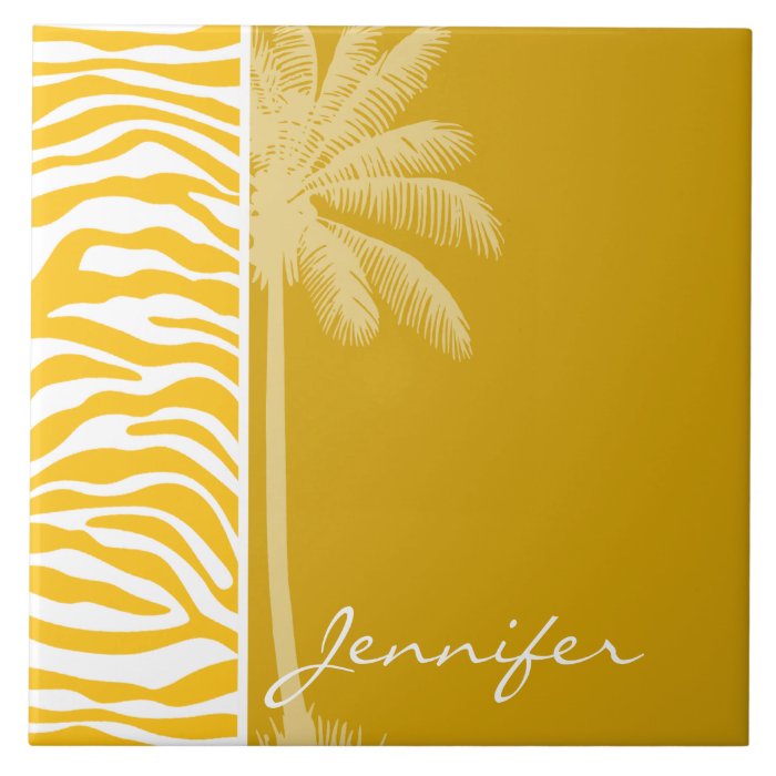 Amber Yellow Zebra Animal Print; Summer Palm Tile