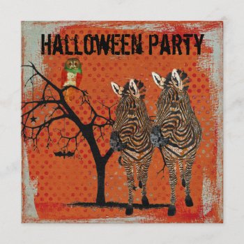 Amber Zebras & Rose Owl Halloween Invitation by NicoleKing at Zazzle