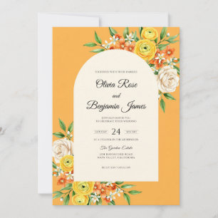 Amber Zinnia Eucalyptus Wedding Invitation