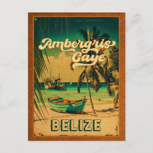 Ambergris Caye Belize Vintage Palm Trees Souvenirs Postcard