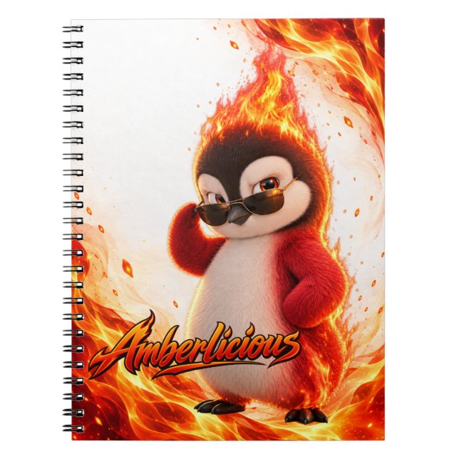 Amberlicious Fire Penguin Sunglasses Funny Notebook (Front)