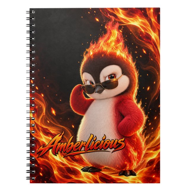 Amberlicious Fire Penguin Sunglasses Funny Notebook (Front)