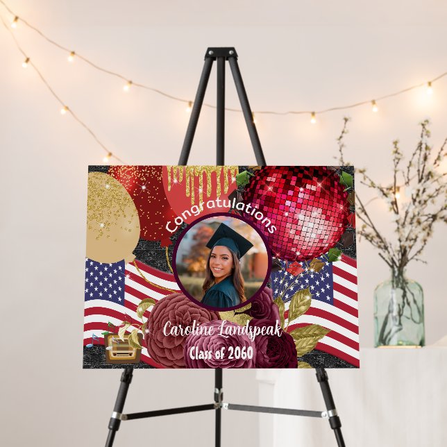 Ambience Red Disco Ball USA Flag Graduation Welome Foam Board (In Situ (Stand))