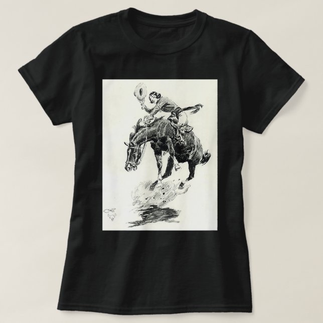 AmbiguiTee Art Western Rodeo Cowgirl Riding T-Shirt (Design Front)