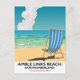 Amble Links Beach Northumberland Travel poster Postcard