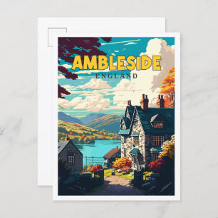 Ambleside England vintage travel illustration Postcard