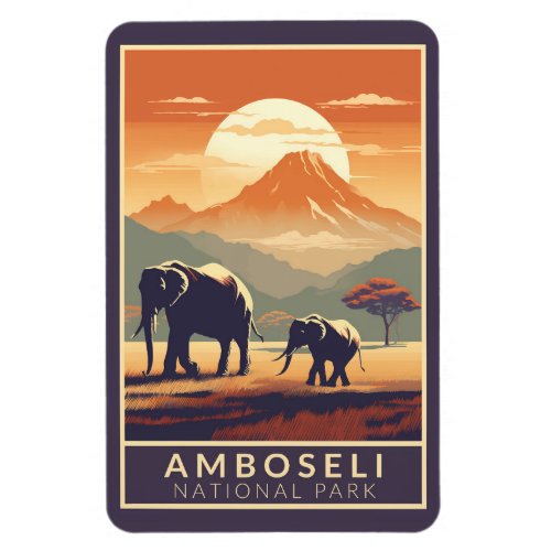 Amboseli National Park Kenya Travel Art Vintage Magnet