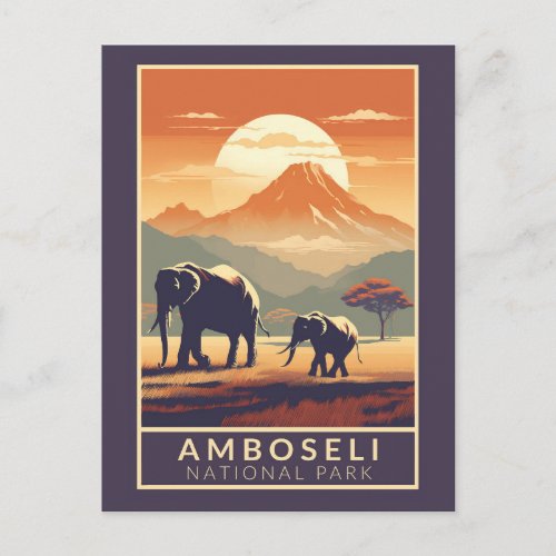 Amboseli National Park Kenya Travel Art Vintage Postcard