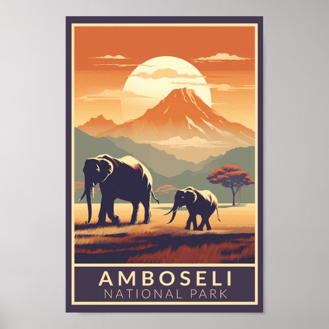 Amboseli National Park Kenya Travel Art Vintage Poster (Front)