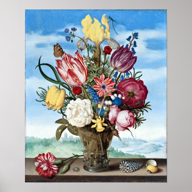 Ambrosius Bosschaert Bouquet of Flowers on a Ledge Poster (Front)