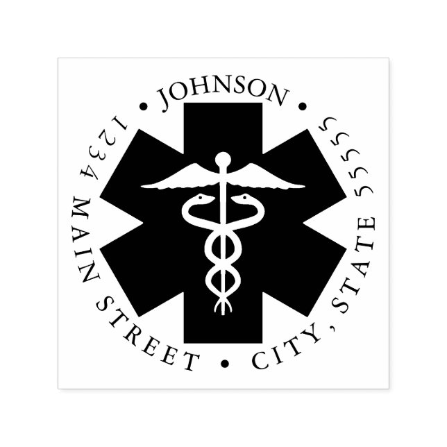 Ambulance Black Star of Life Return Label Self-inking Stamp (Design)