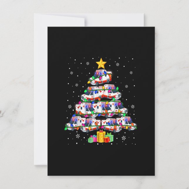 Ambulance Car Christmas Tree Xmas Lights Funny Eme Invitation (Front)