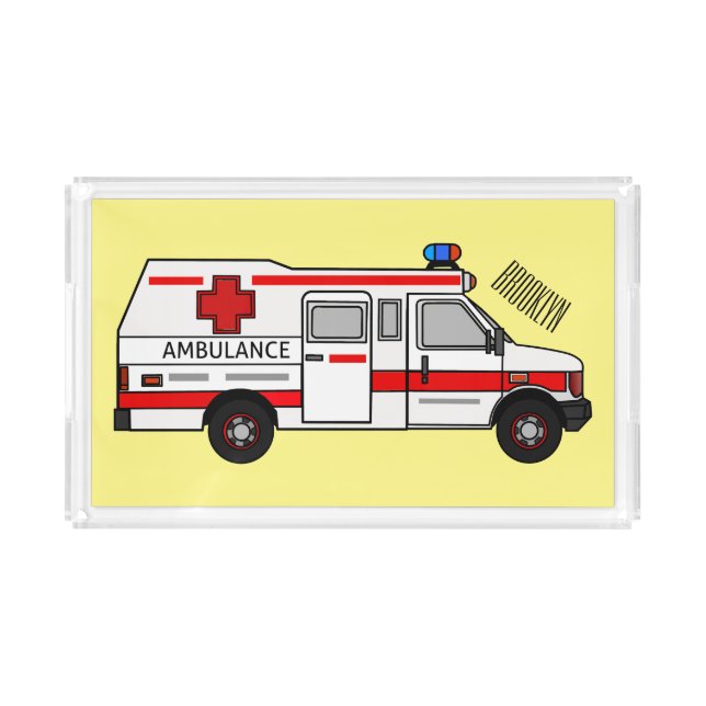 Ambulance cartoon illustration acrylic tray (Front)