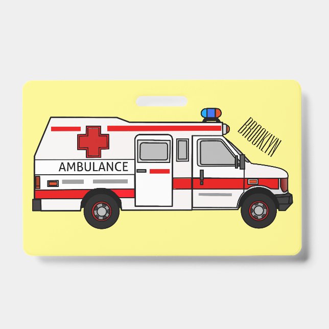 Ambulance cartoon illustration badge (Front)