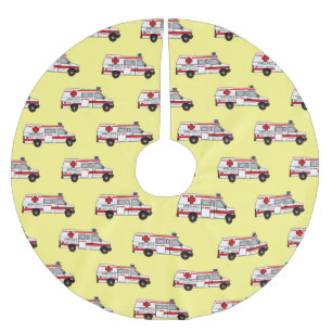 Ambulance cartoon illustration brushed polyester tree skirt