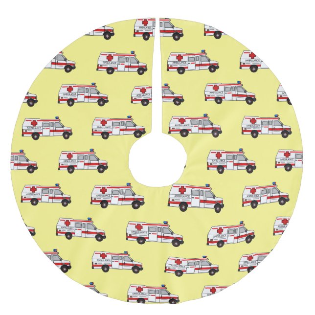 Ambulance cartoon illustration brushed polyester tree skirt (Front)