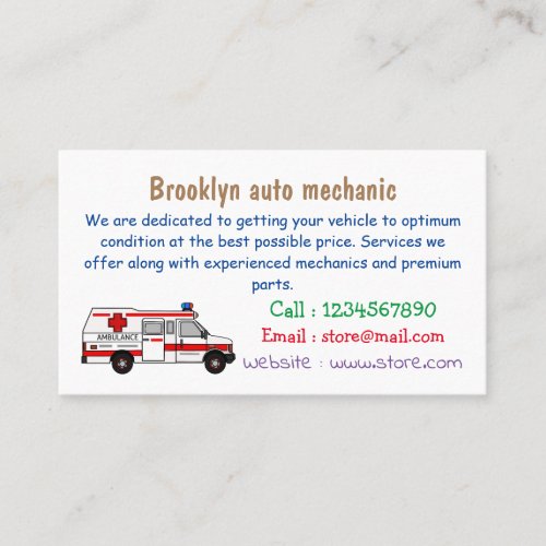 Ambulance cartoon illustration business card