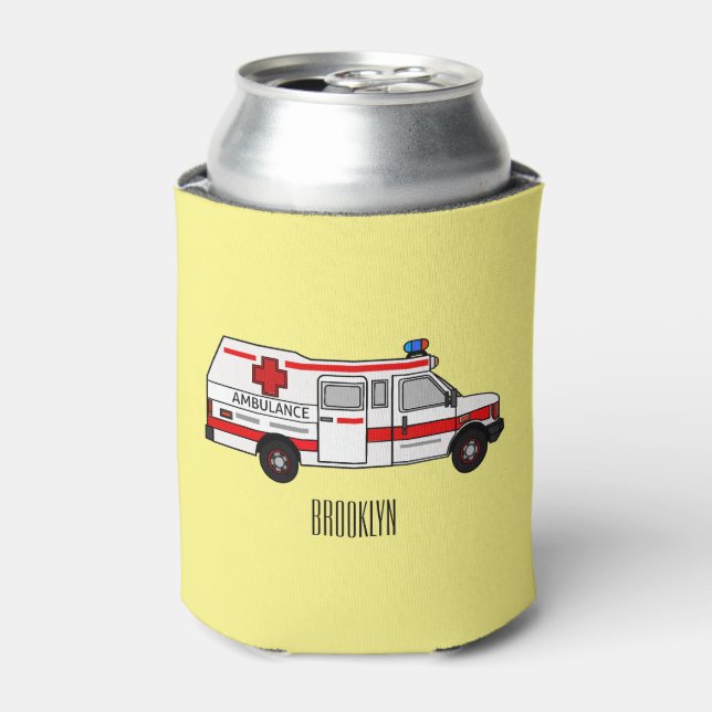 Ambulance cartoon illustration can cooler (Can Front)