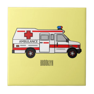 Ambulance cartoon illustration ceramic tile